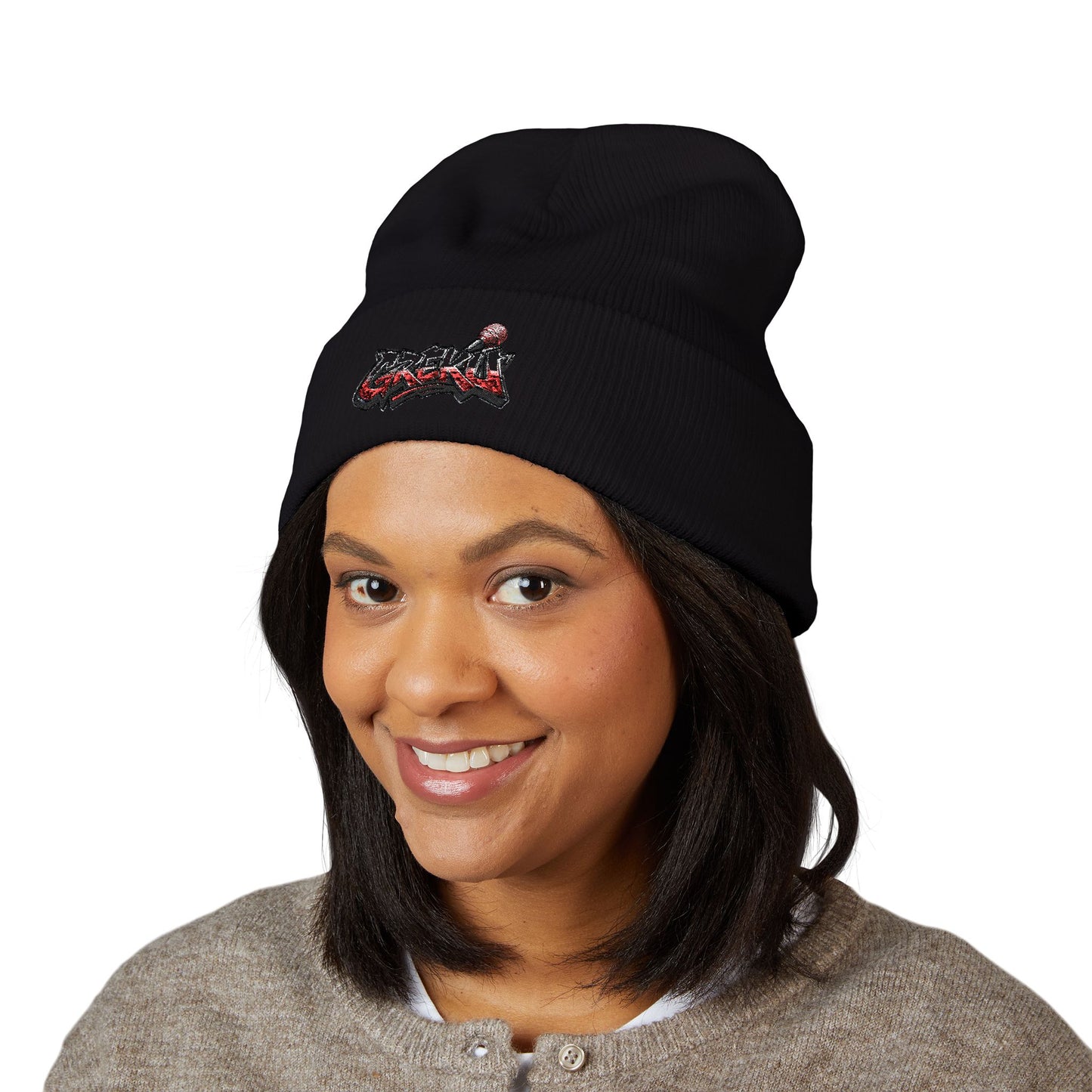 Greku Embroidered Beanie — Classic Cuffed Knit Hat